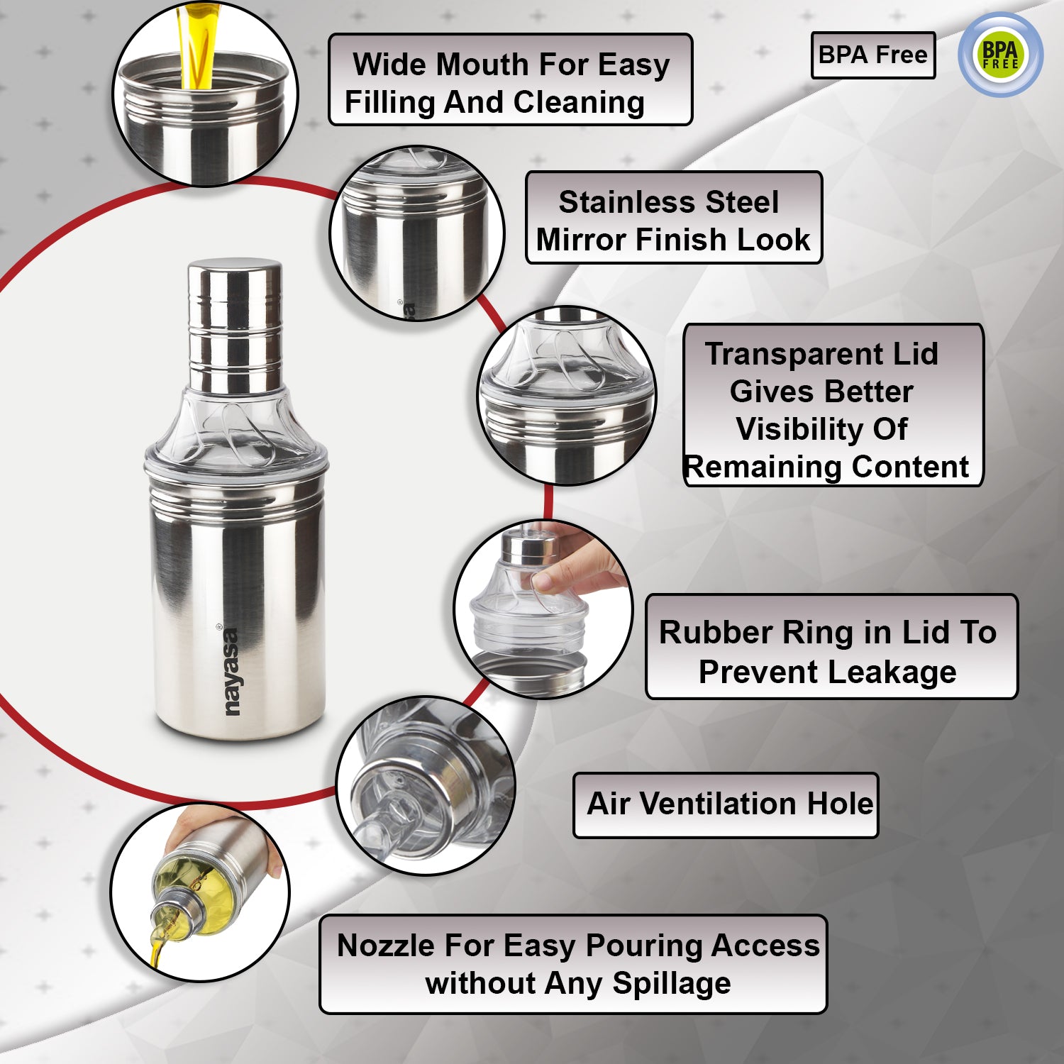 Easy Pour Oil Dispenser, Silver 500 ML