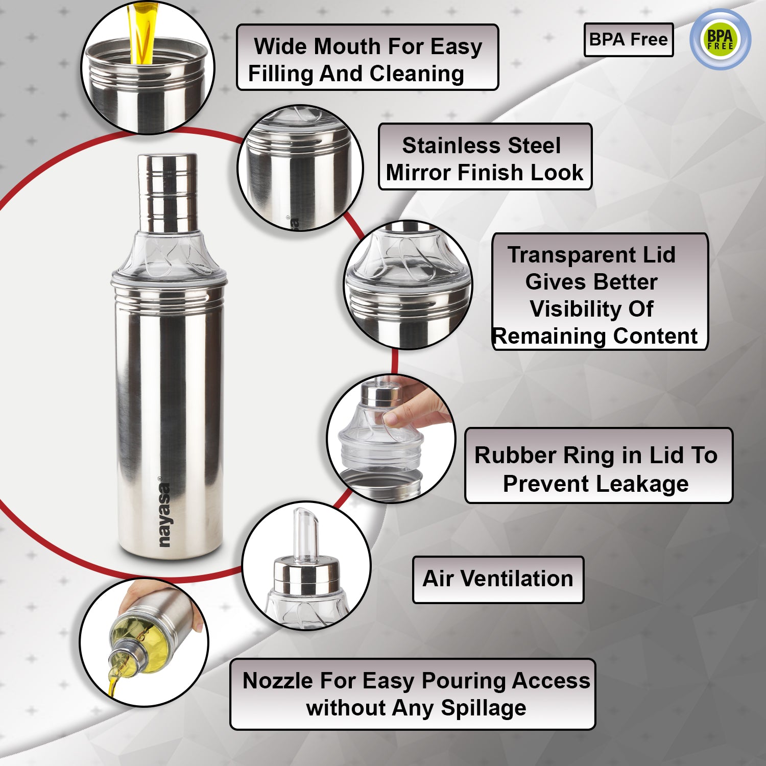 Easy Pour Oil Dispenser, Silver 800 ML