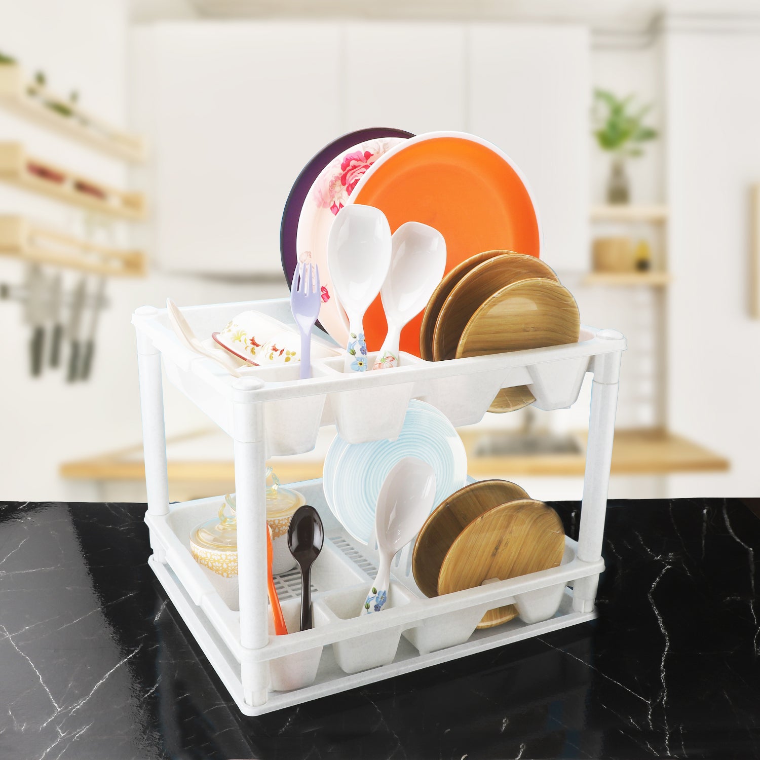 Fancy Double Decker Kitchen Tray White