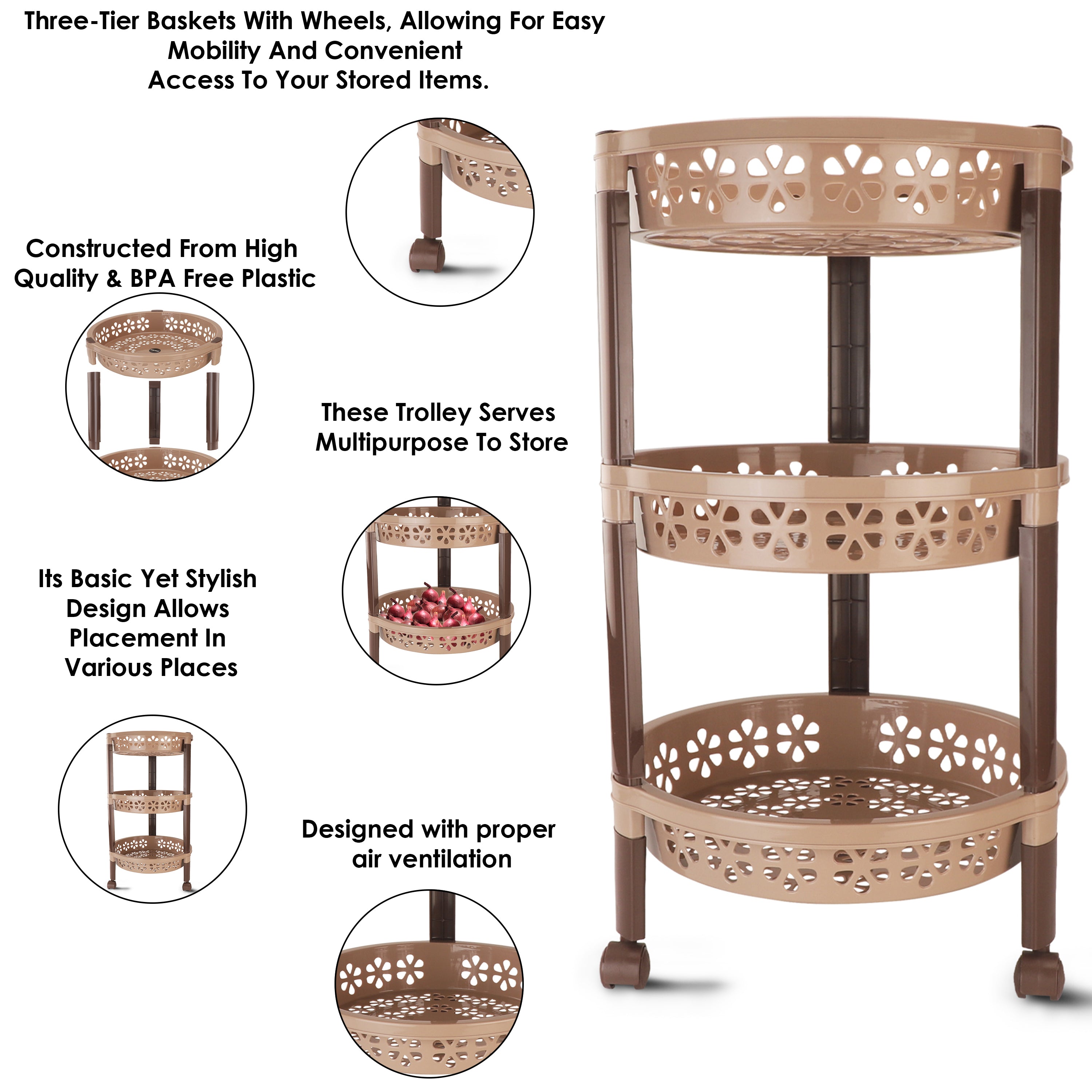 Candy Round Trolley Dark Brown / 3 Layer