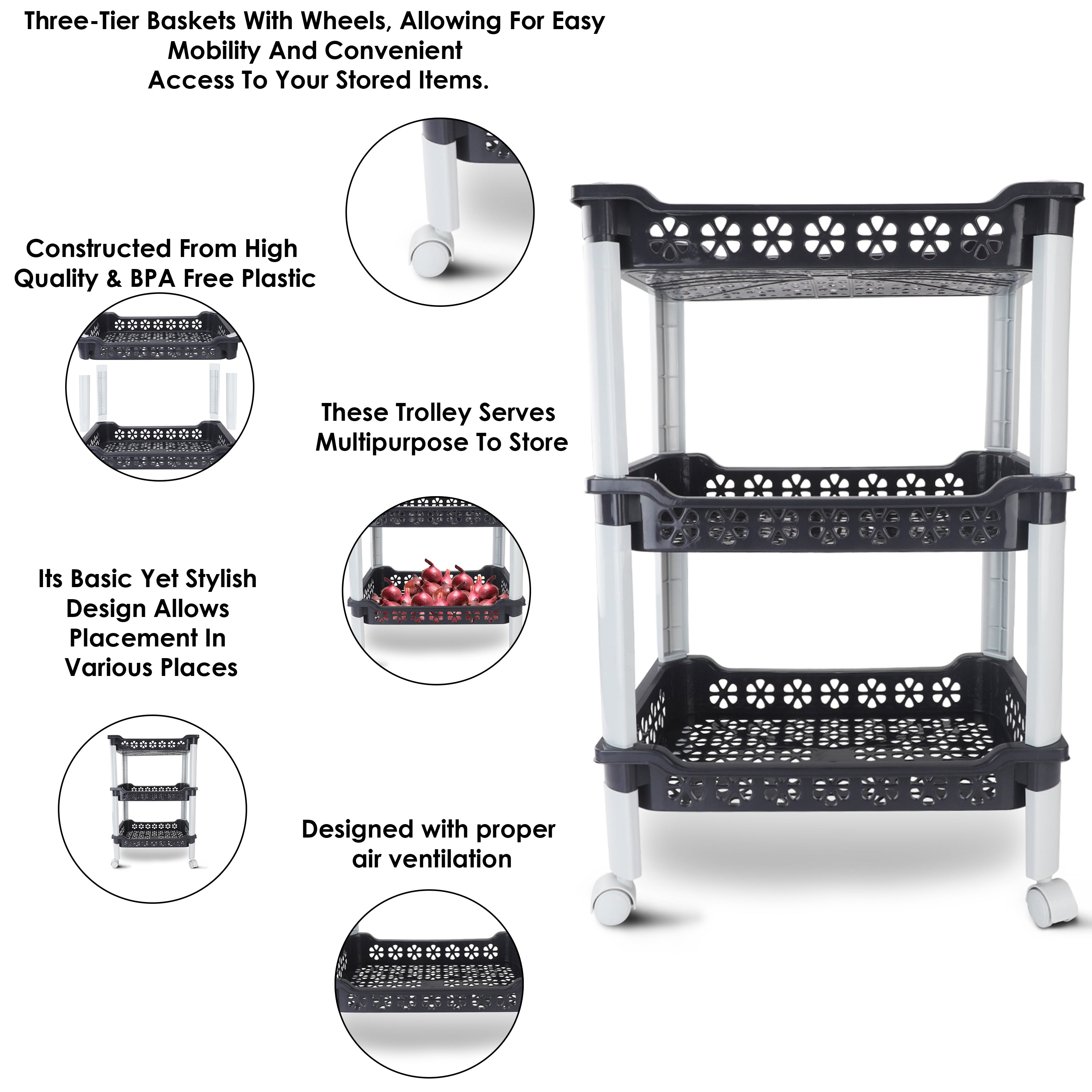 Candy Rectangular Trolley Grey / 3 Layer