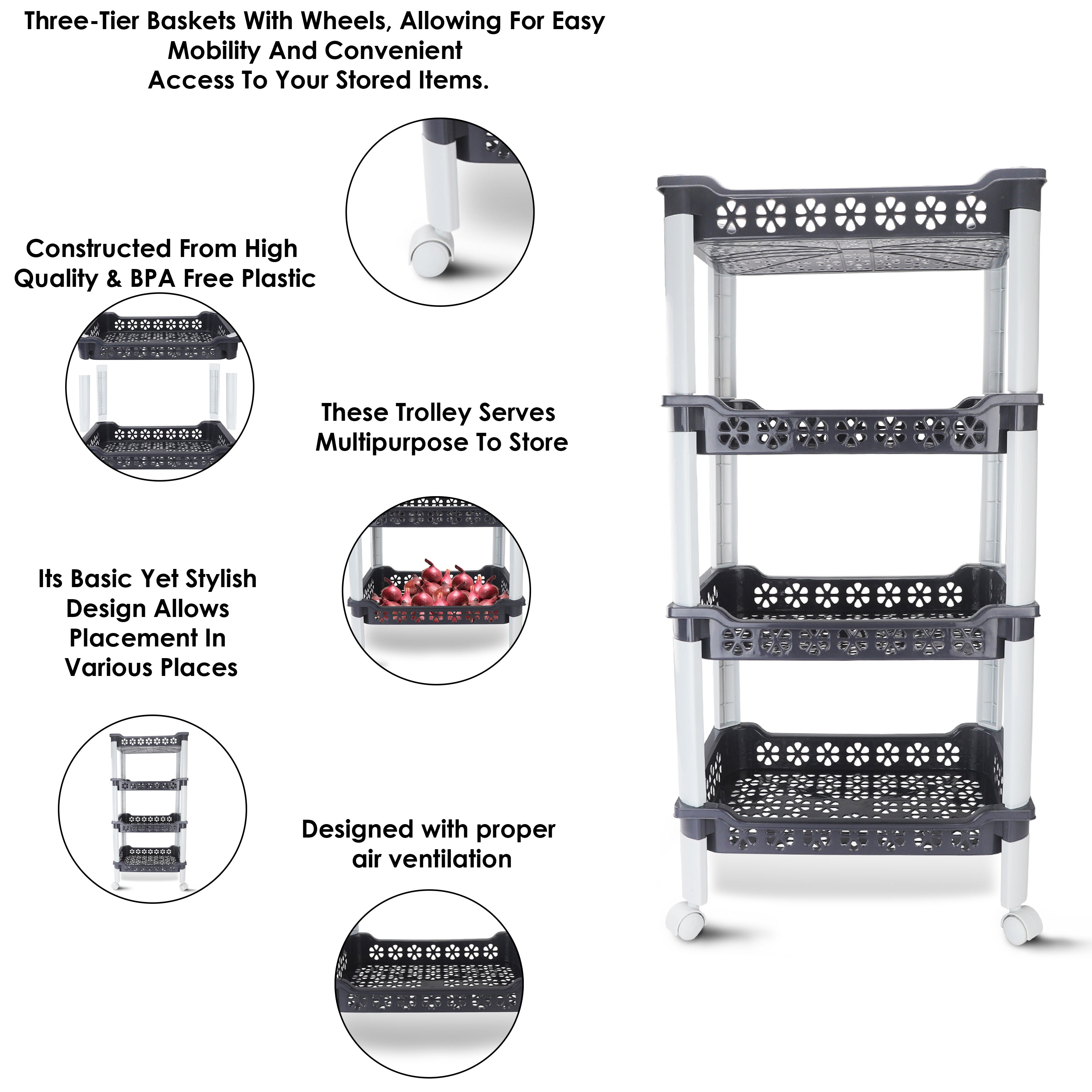 Candy Rectangular Trolley Grey / 4 Layer