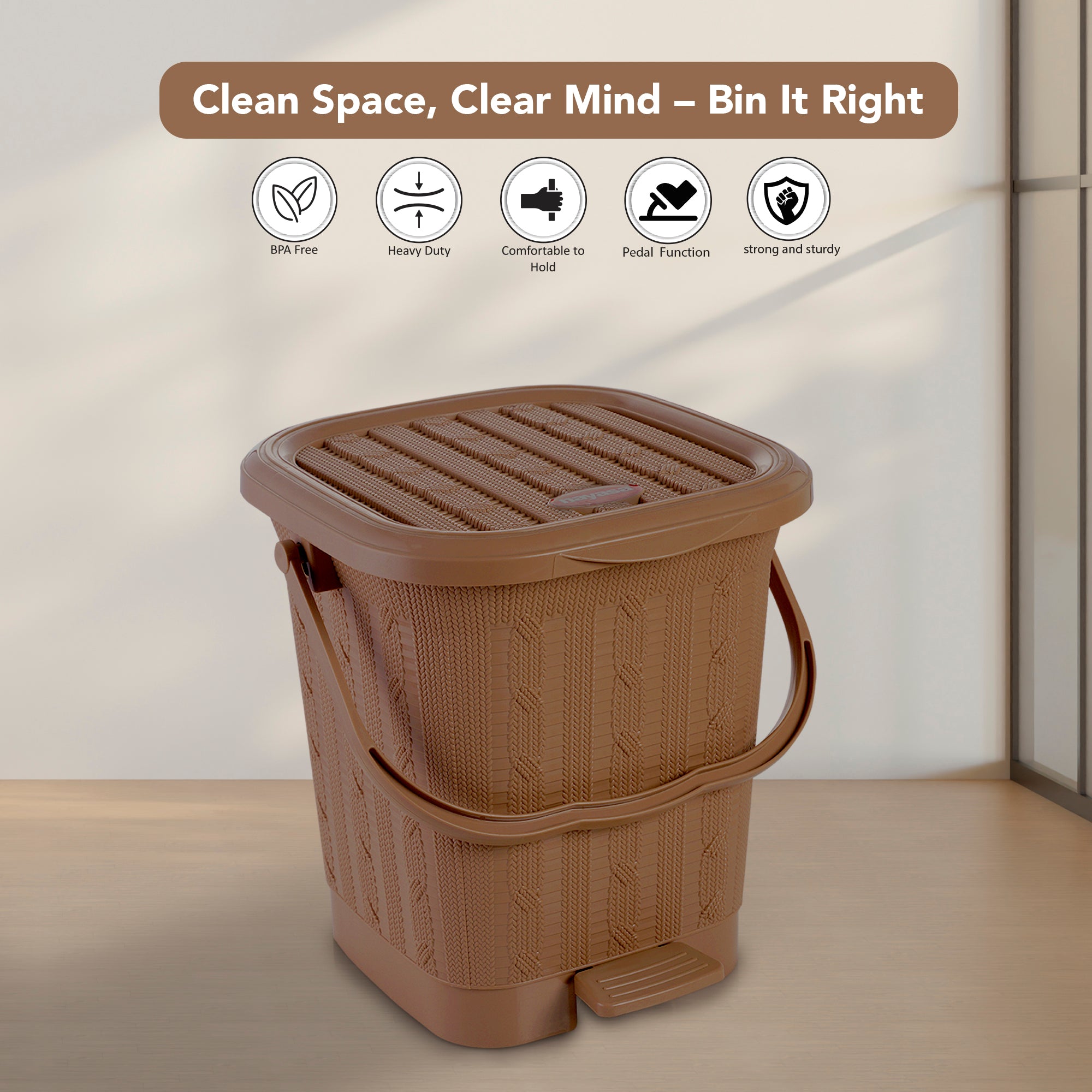 Mikado Table Top Dustbin Brown