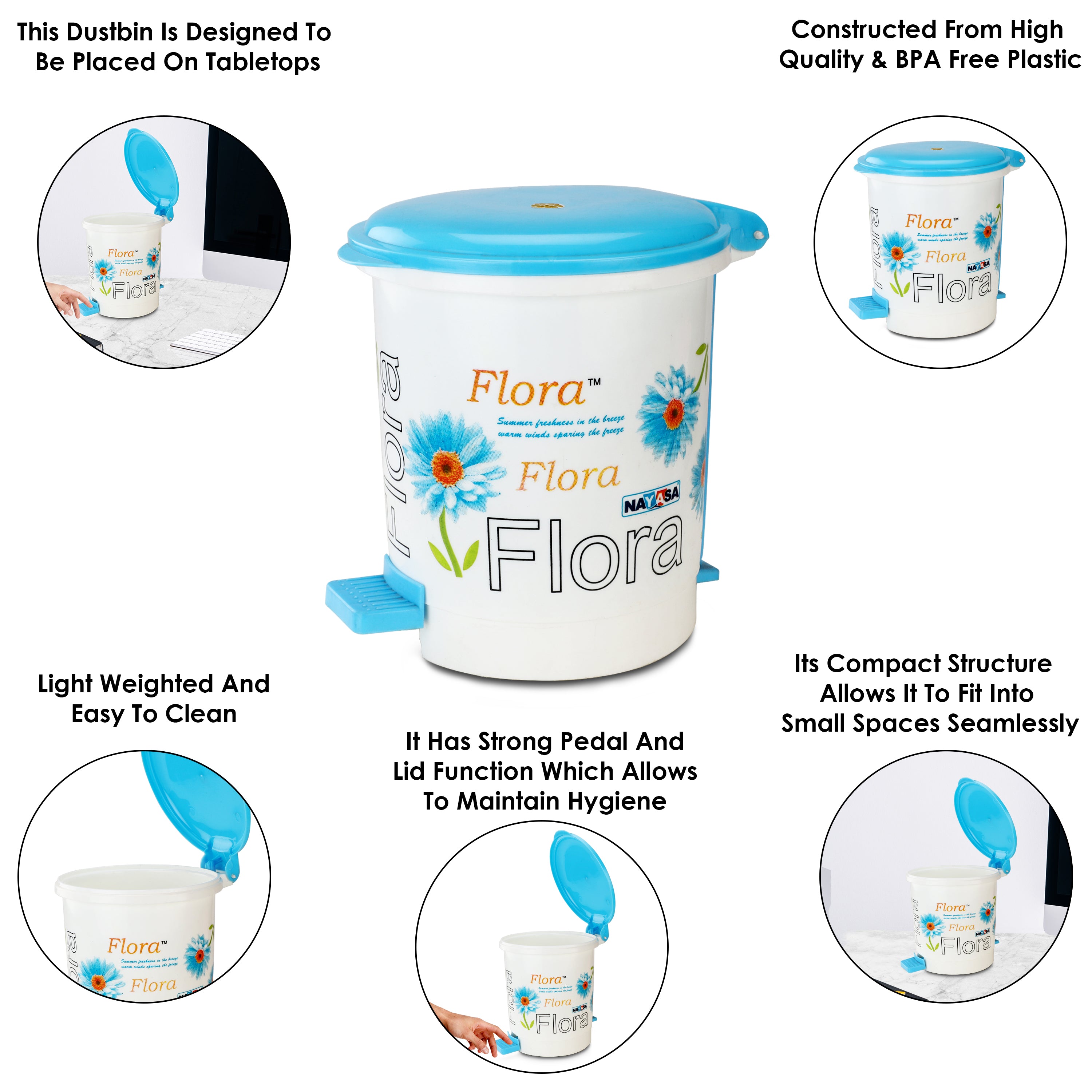 Cute Clean Dlx Table Top Dustbin, 2 Ltr Blue