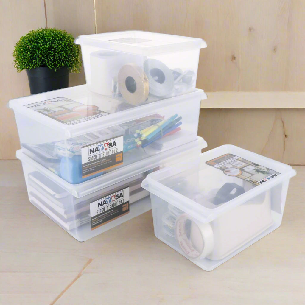 Stack N Store Storage Box, Transparent Combo ( 12 Ltr X 2 + 5 Ltr X 2) / Set of 4