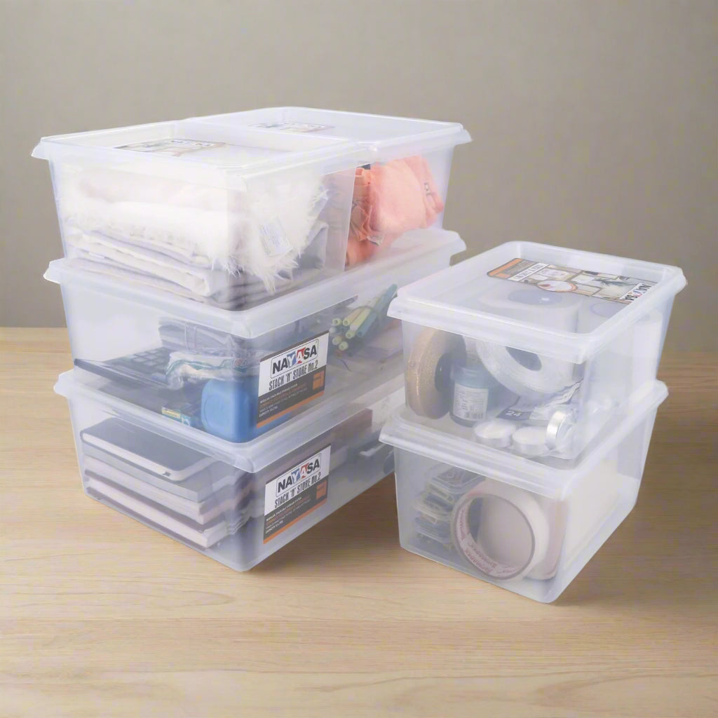 Stack N Store Storage Box, Transparent Combo ( 12 Ltr X 2 + 5 Ltr X 4) / Set of 6
