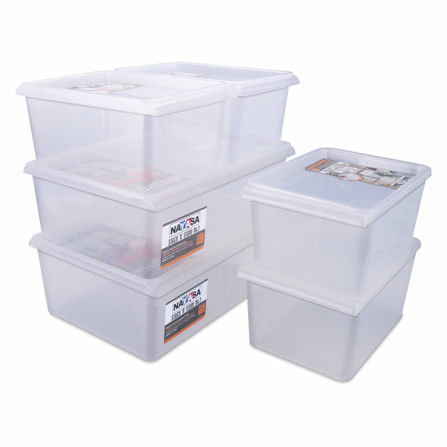 Stack N Store Storage Box, Transparent Combo ( 12 Ltr X 2 + 5 Ltr X 4) / Set of 6