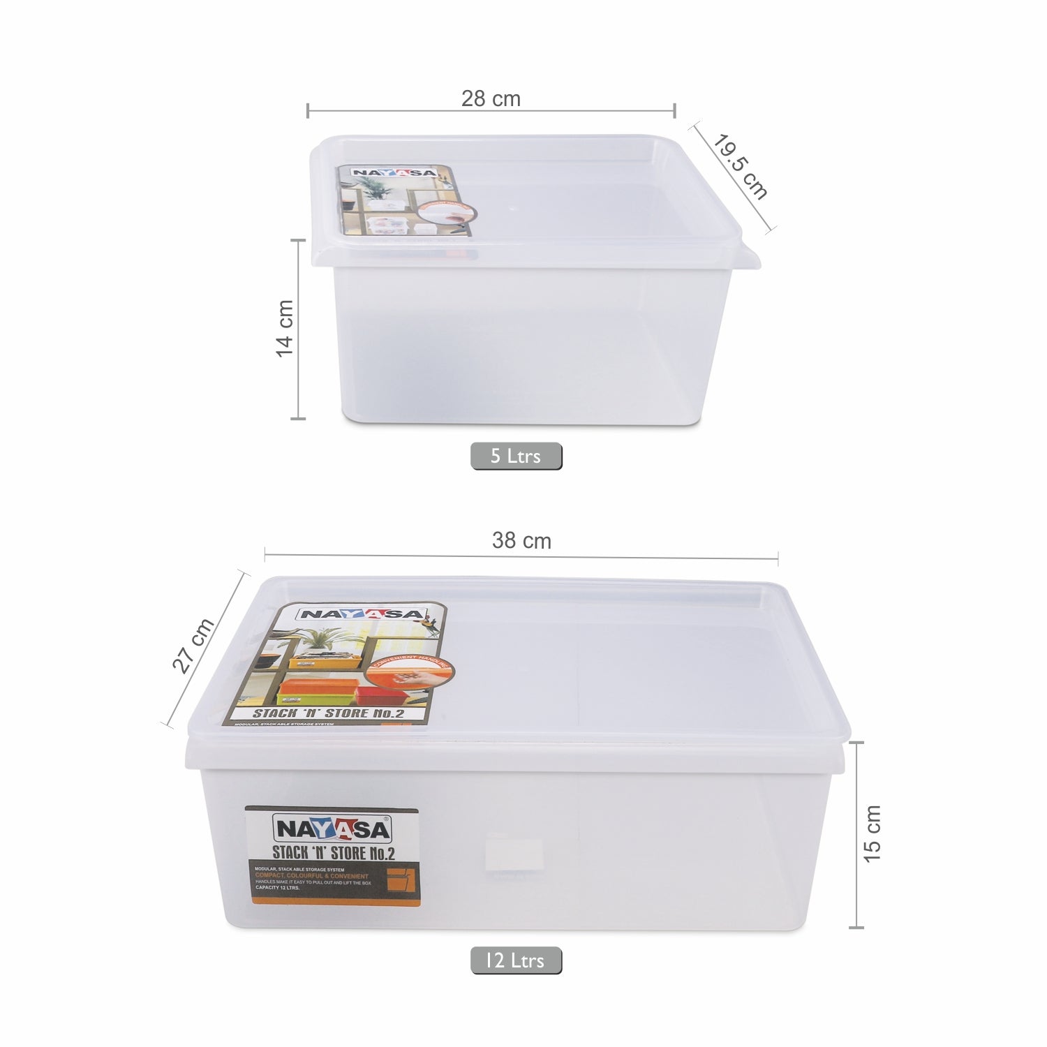 Stack N Store Storage Box, Transparent Combo ( 12 Ltr X 2 + 5 Ltr X 4) / Set of 6
