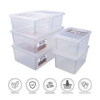 Stack N Store Storage Box, Transparent Combo ( 12 Ltr X 2 + 5 Ltr X 4) / Set of 6