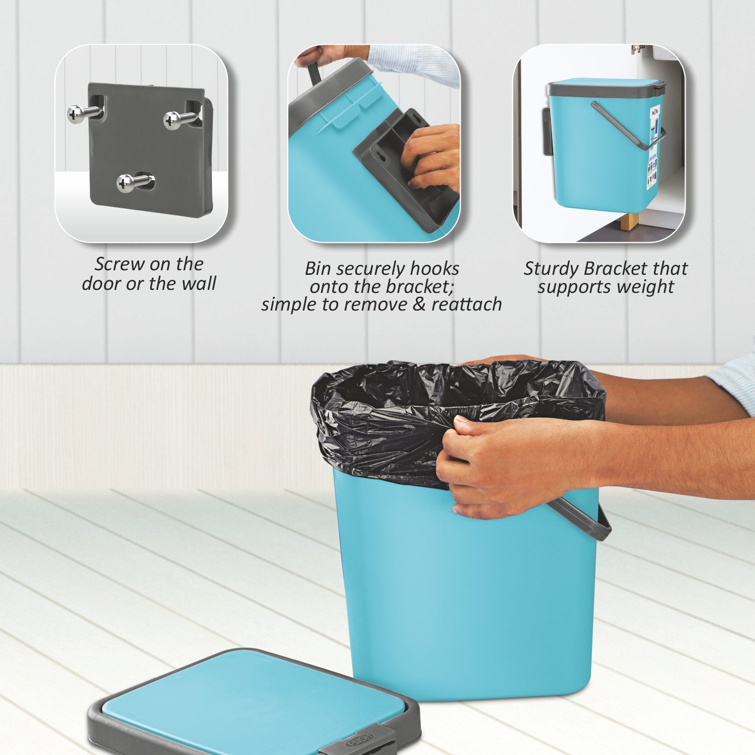 Door Dust Bin Turquoise Blue / 14 Ltrs