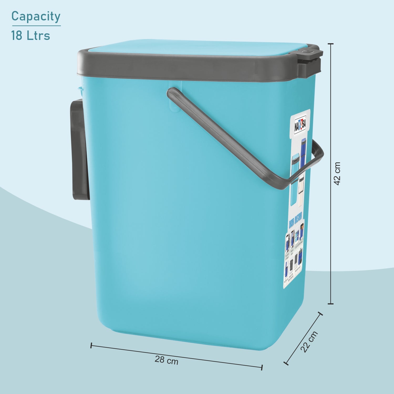 Door Dust Bin Turquoise Blue / 18 Ltrs