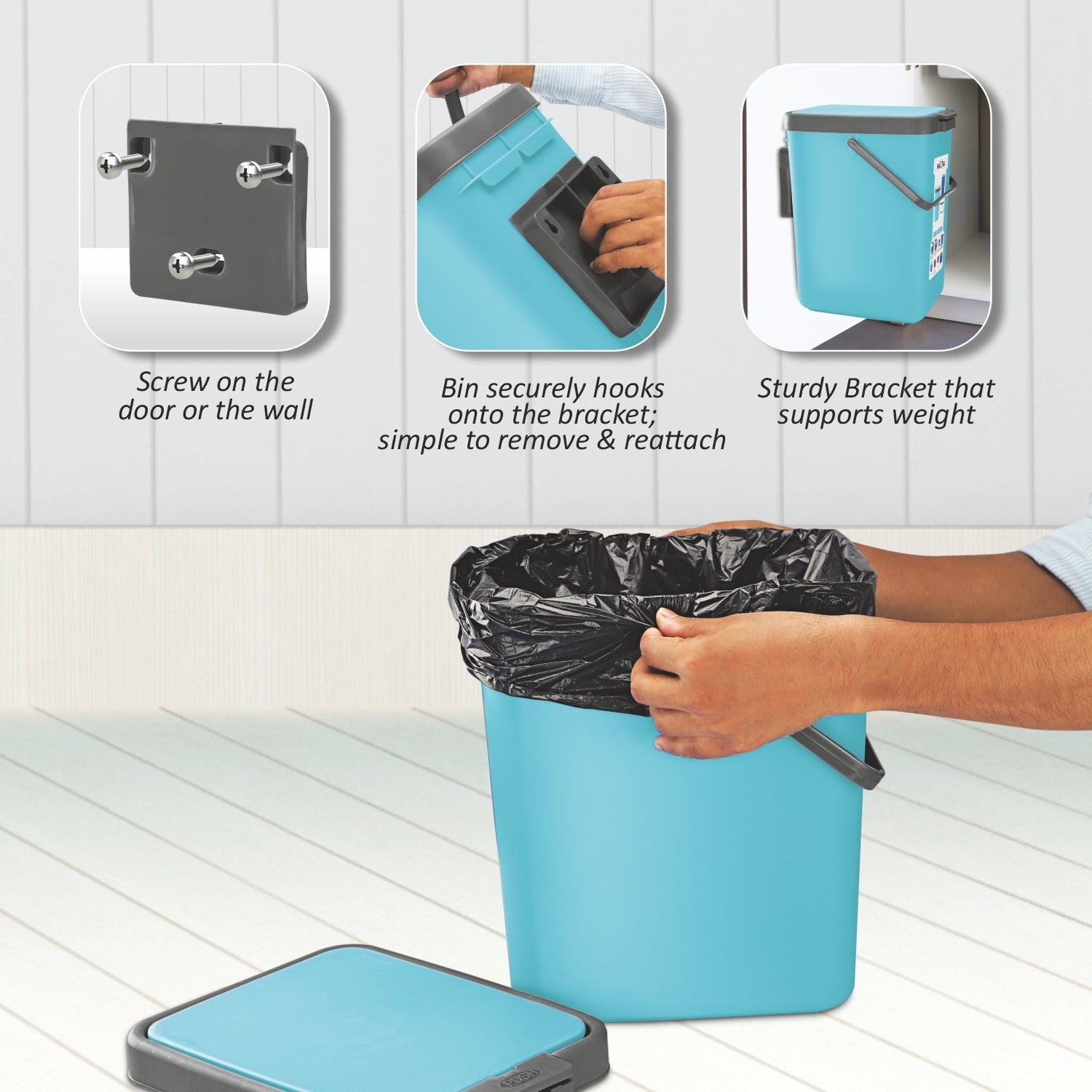 Door Dust Bin Turquoise Blue / 18 Ltrs