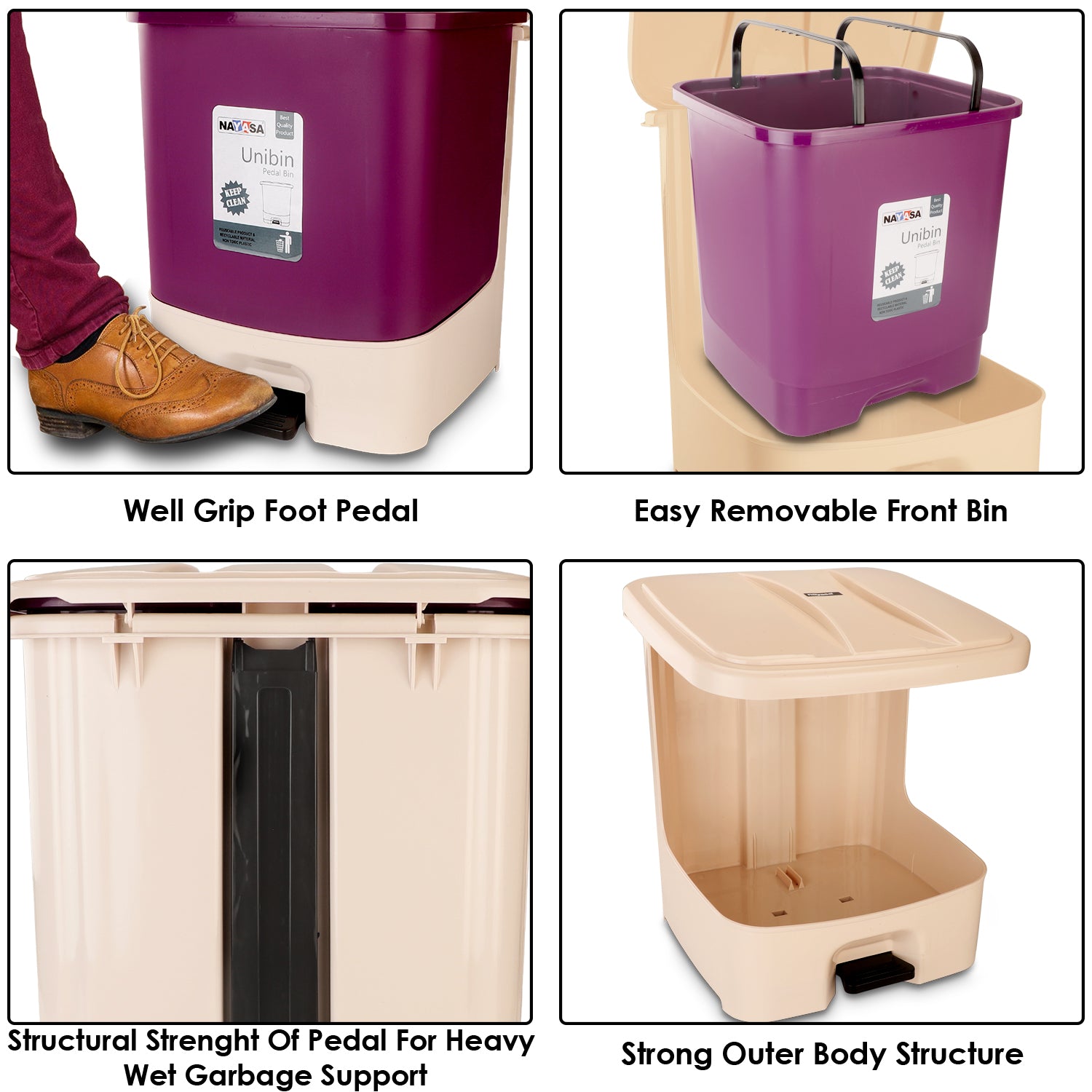 Unibin Square Dustbin Violet / 33 Ltrs