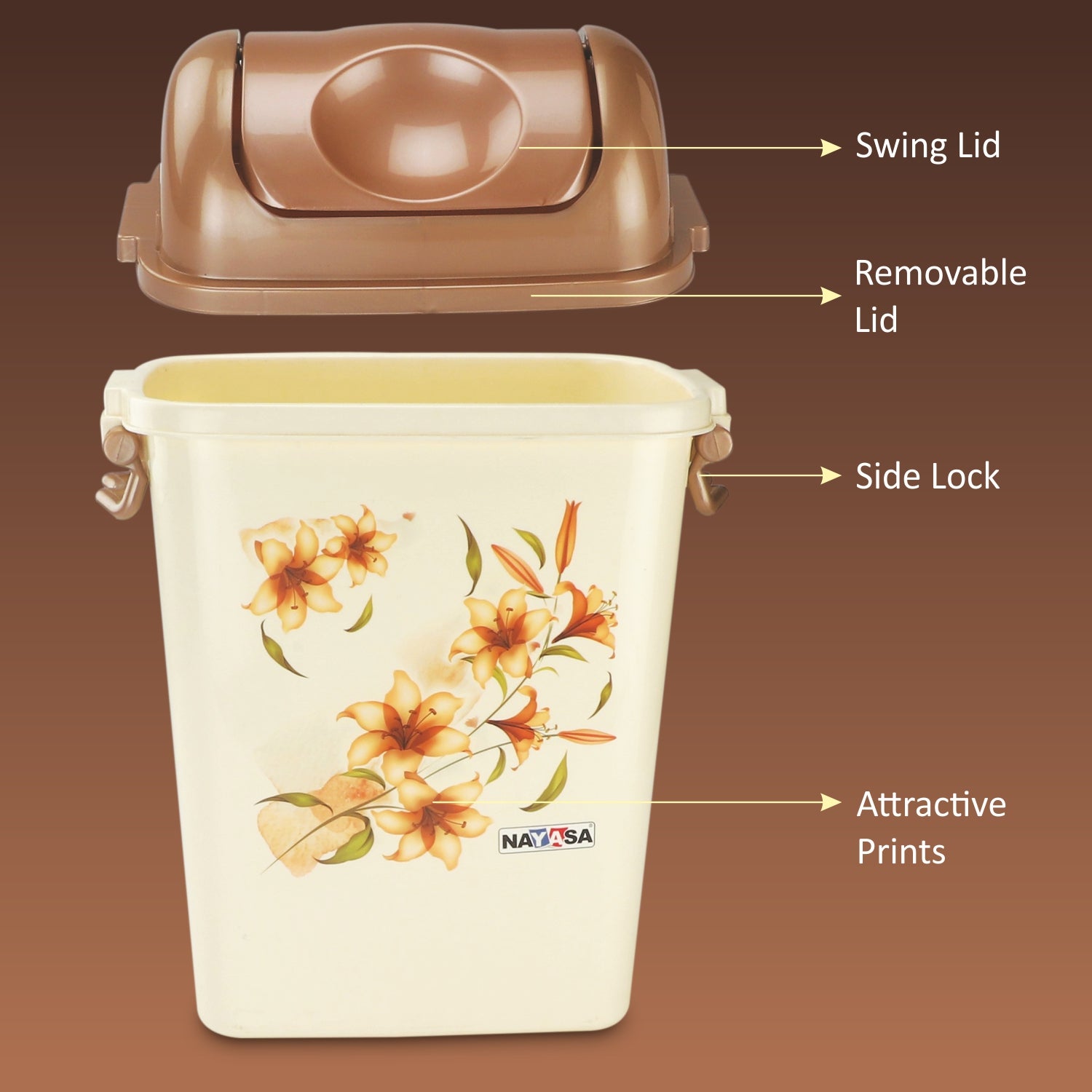 Swing Bin Dustbin Brown / 13.5 Ltrs