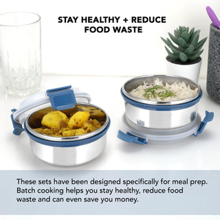 Aqua Lock Round Lunch Box Blue / 300 ml / Set of 2