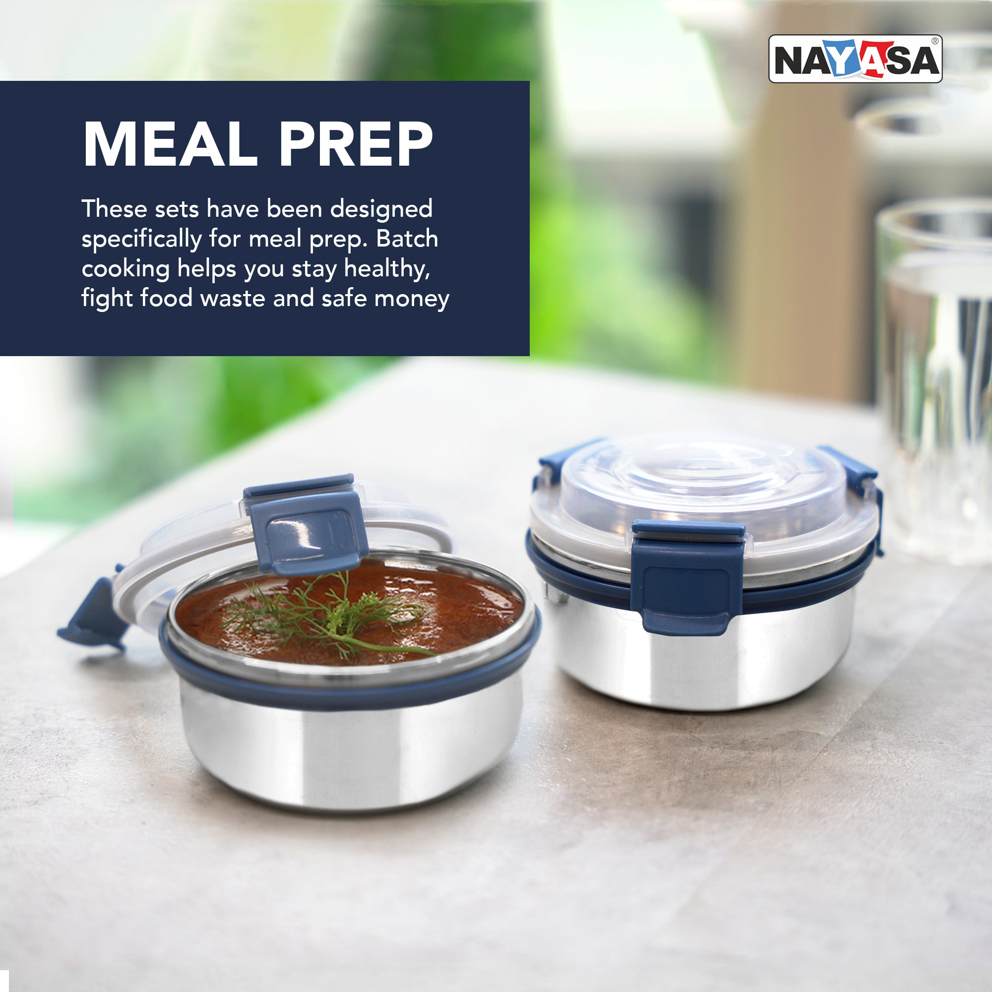 Aqua Lock Round Lunch Box Blue / 300 ml / Set of 2