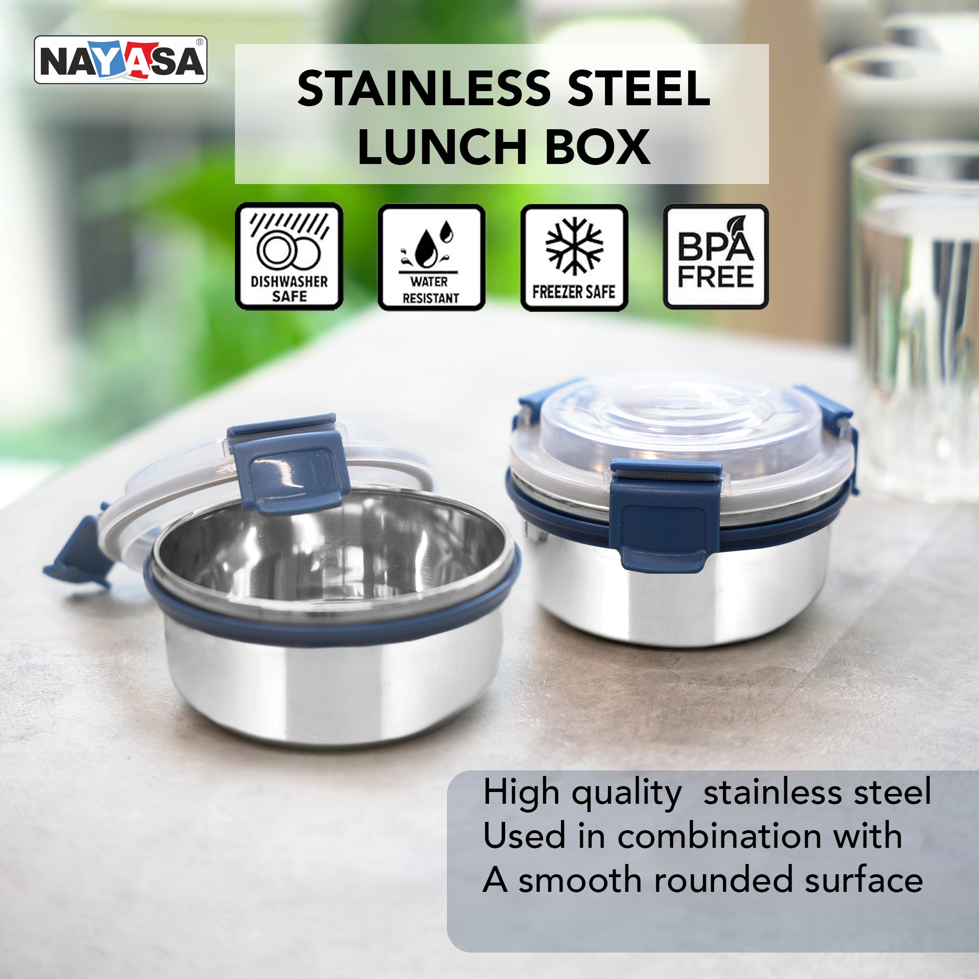 Aqua Lock Round Lunch Box Blue / 300 ml / Set of 2