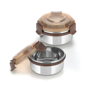 Aqua Lock Round Lunch Box Brown / 300 ml / Set of 2