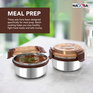 Aqua Lock Round Lunch Box Brown / 300 ml / Set of 2
