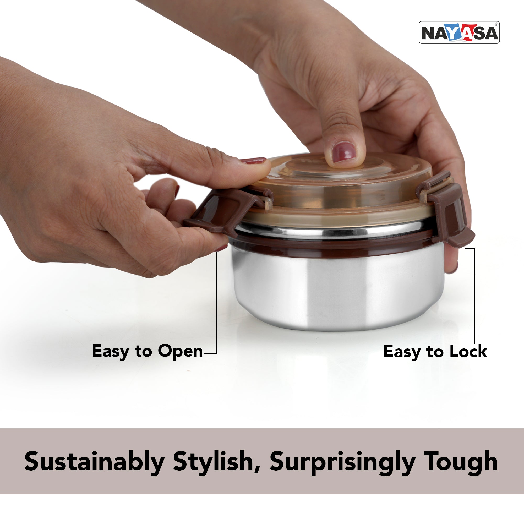 Aqua Lock Round Lunch Box Brown / 300 ml / Set of 2