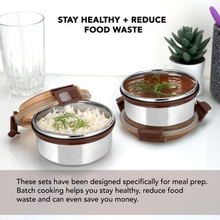 Aqua Lock Round Lunch Box Brown / 300 ml / Set of 2