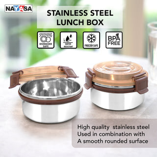 Aqua Lock Round Lunch Box Brown / 300 ml / Set of 2