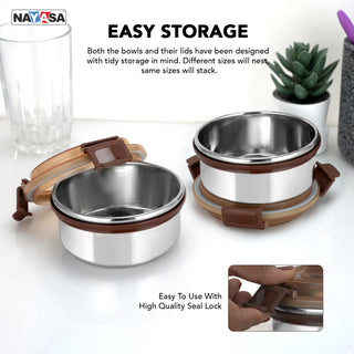 Aqua Lock Round Lunch Box Brown / 300 ml / Set of 2