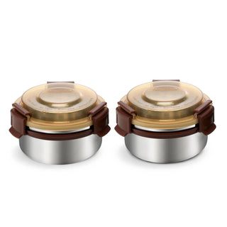 Aqua Lock Round Stainless Steel Food Container Set of 2 – 300 ml Each