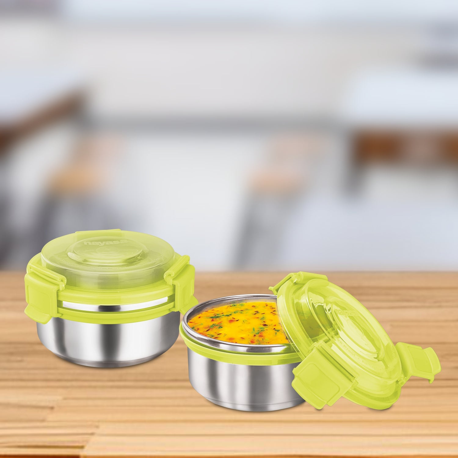Aqua Lock Round Lunch Box Green / 300 ml / Set of 2