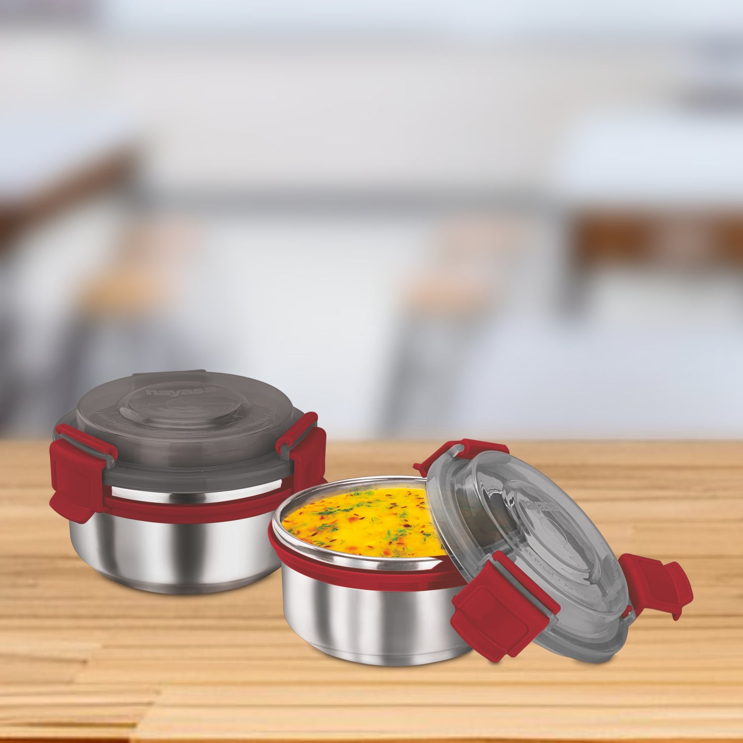 Aqua Lock Round Lunch Box Grey / 300 ml / Set of 2