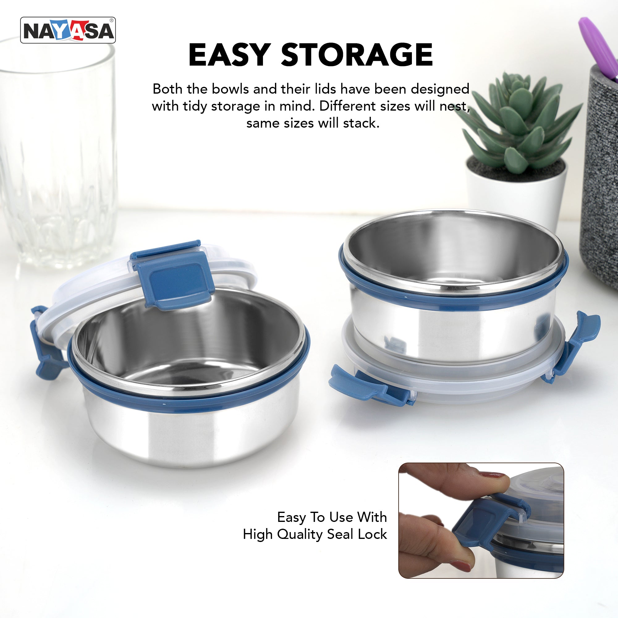 Aqua Lock Round Lunch Box Blue / 450 ml / Set of 1