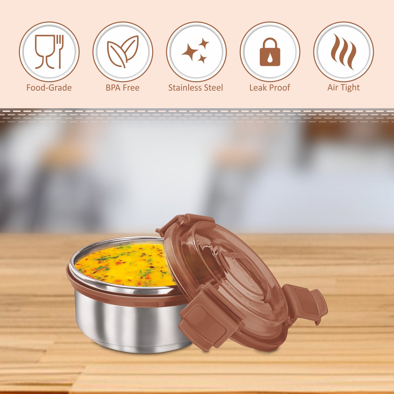 Aqua Lock Round Lunch Box Brown / 450 ml / Set of 1