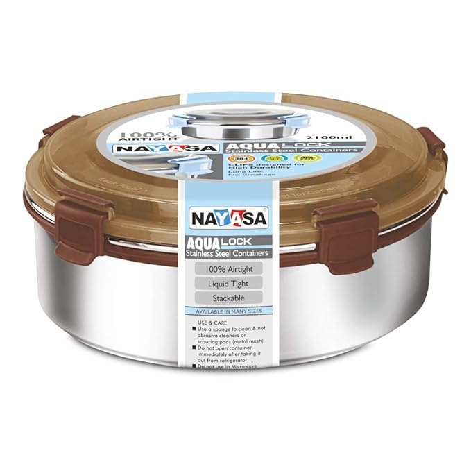 Aqua Lock Round Lunch Box Brown / 2100 ml / Set of 1