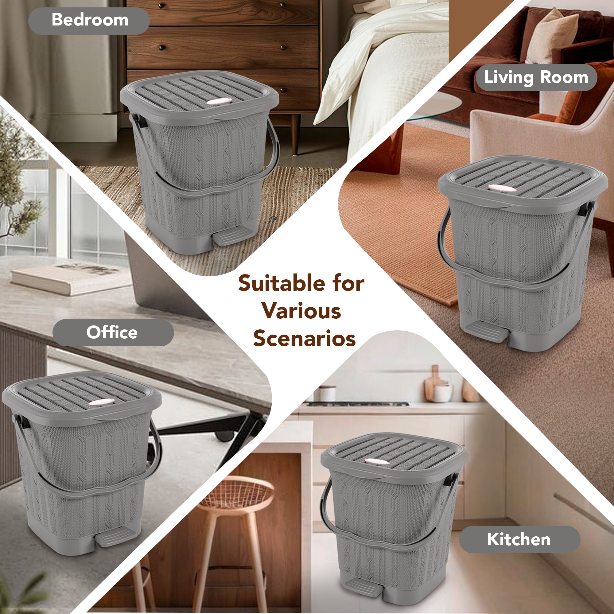 Mikado Waste Paper Dustbin Light Grey / 12.6 Ltrs