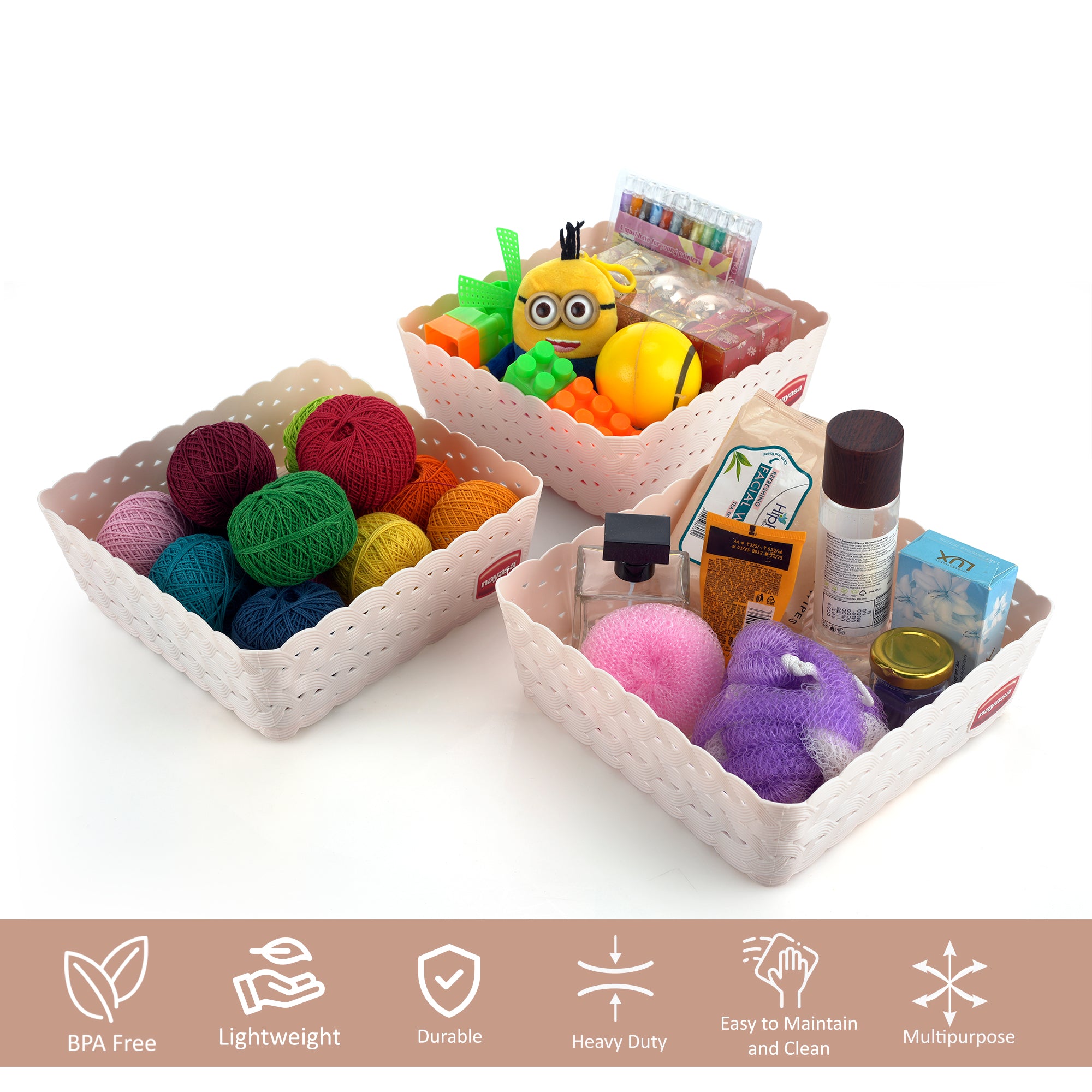 Ocean Basket, Set of 3 Light Pink