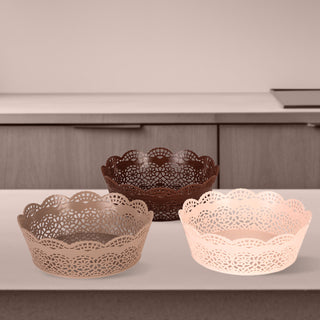 Lacy Round Basket Set Of 3 Multicolor