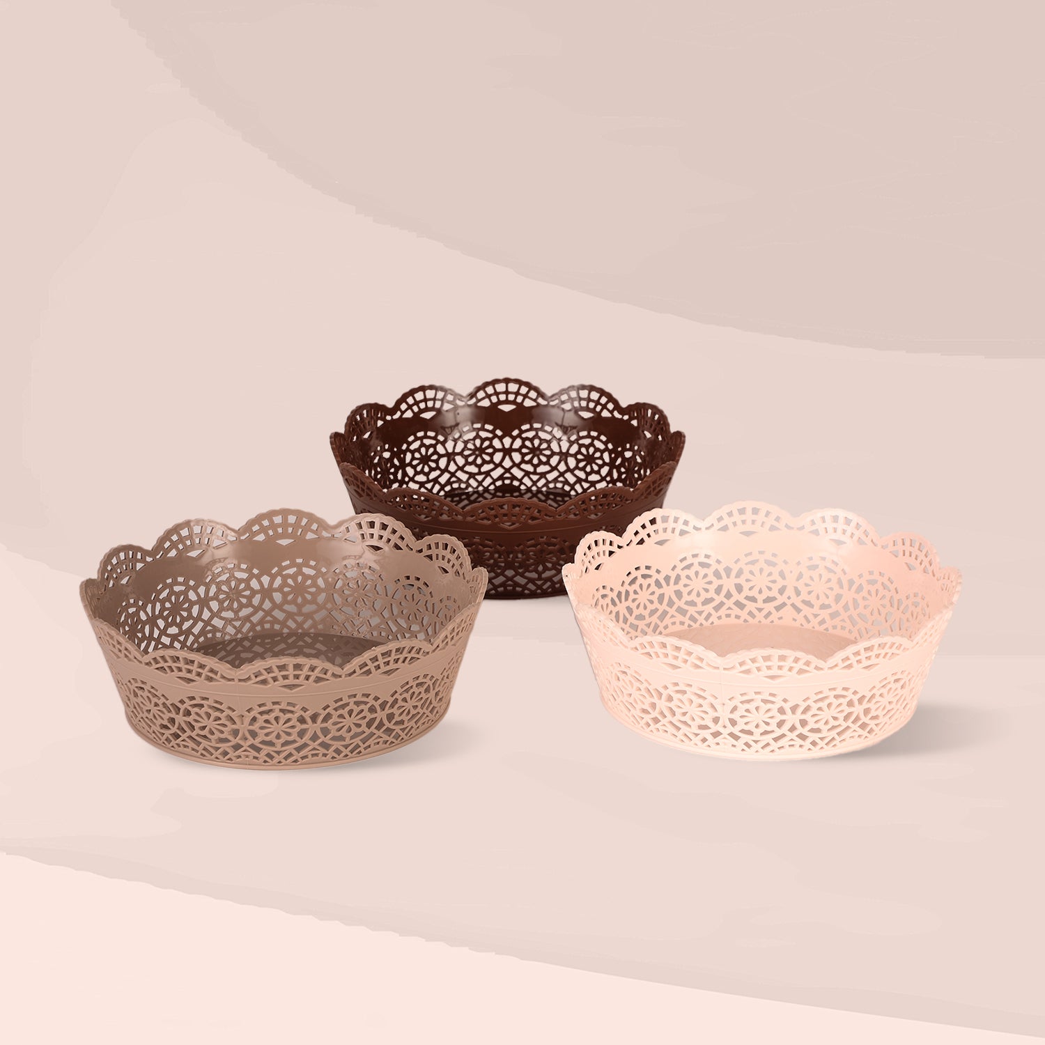Lacy Round Basket Set Of 3 Multicolor