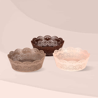 Lacy Round Basket Set Of 3 Multicolor