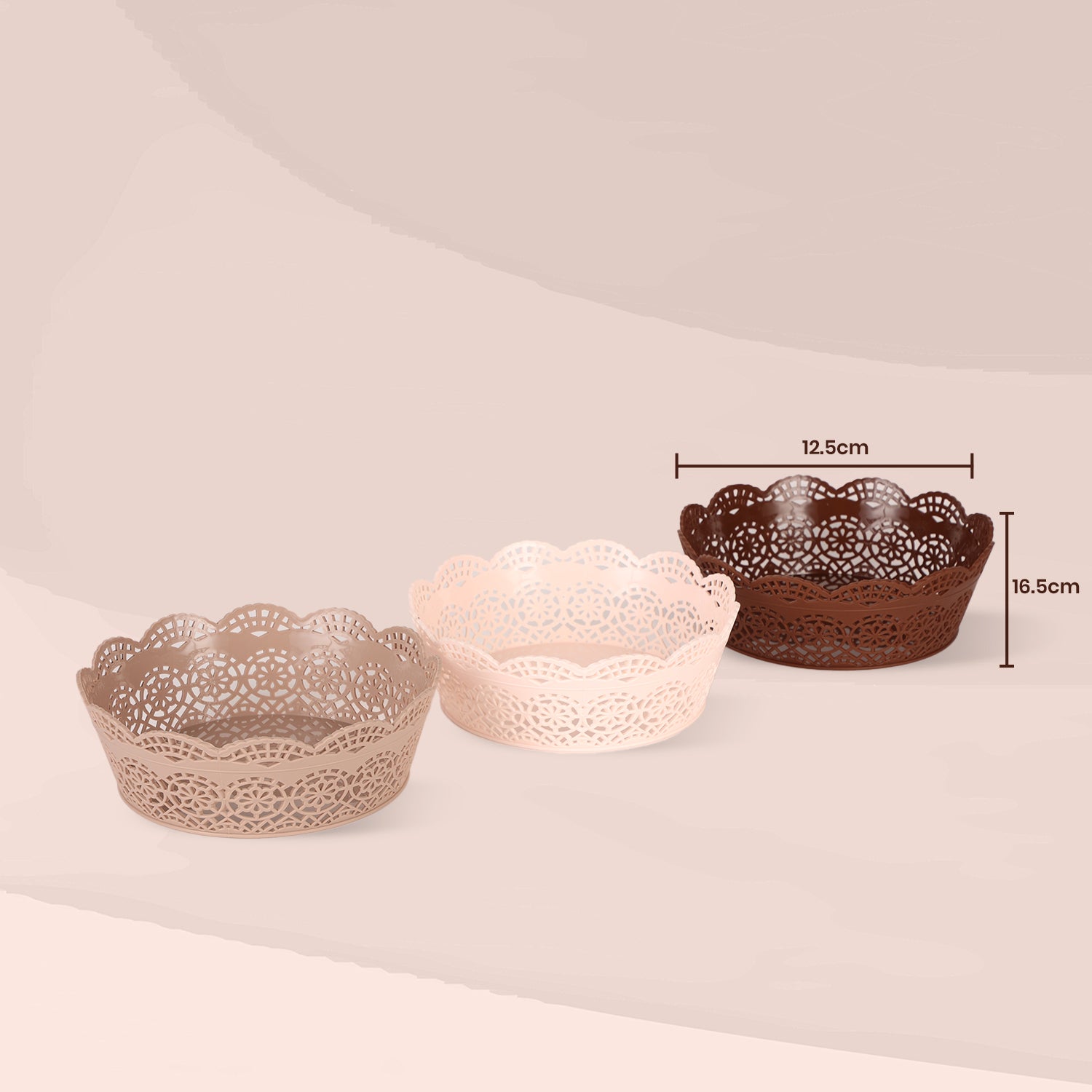Lacy Round Basket Set Of 3 Multicolor