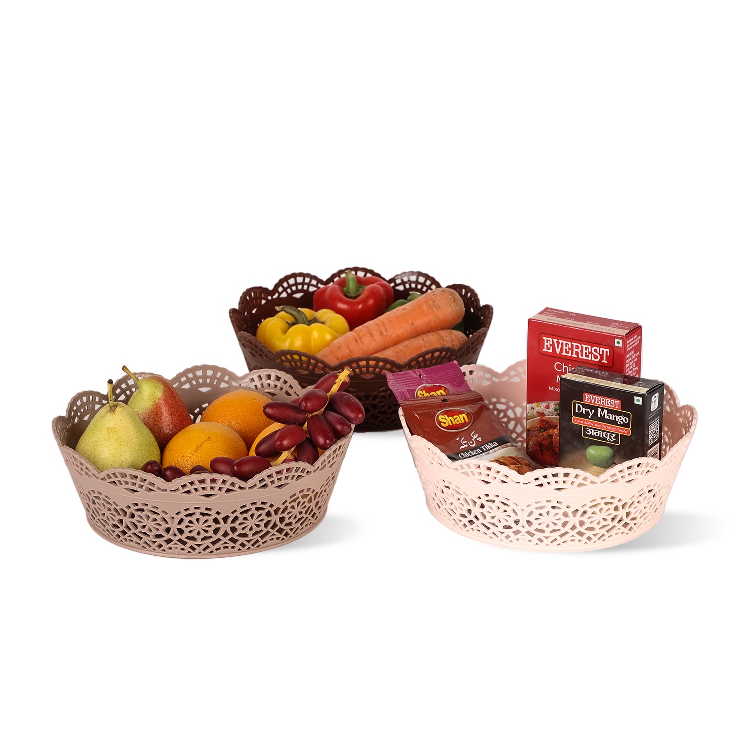 Lacy Round Basket Set Of 3 Multicolor