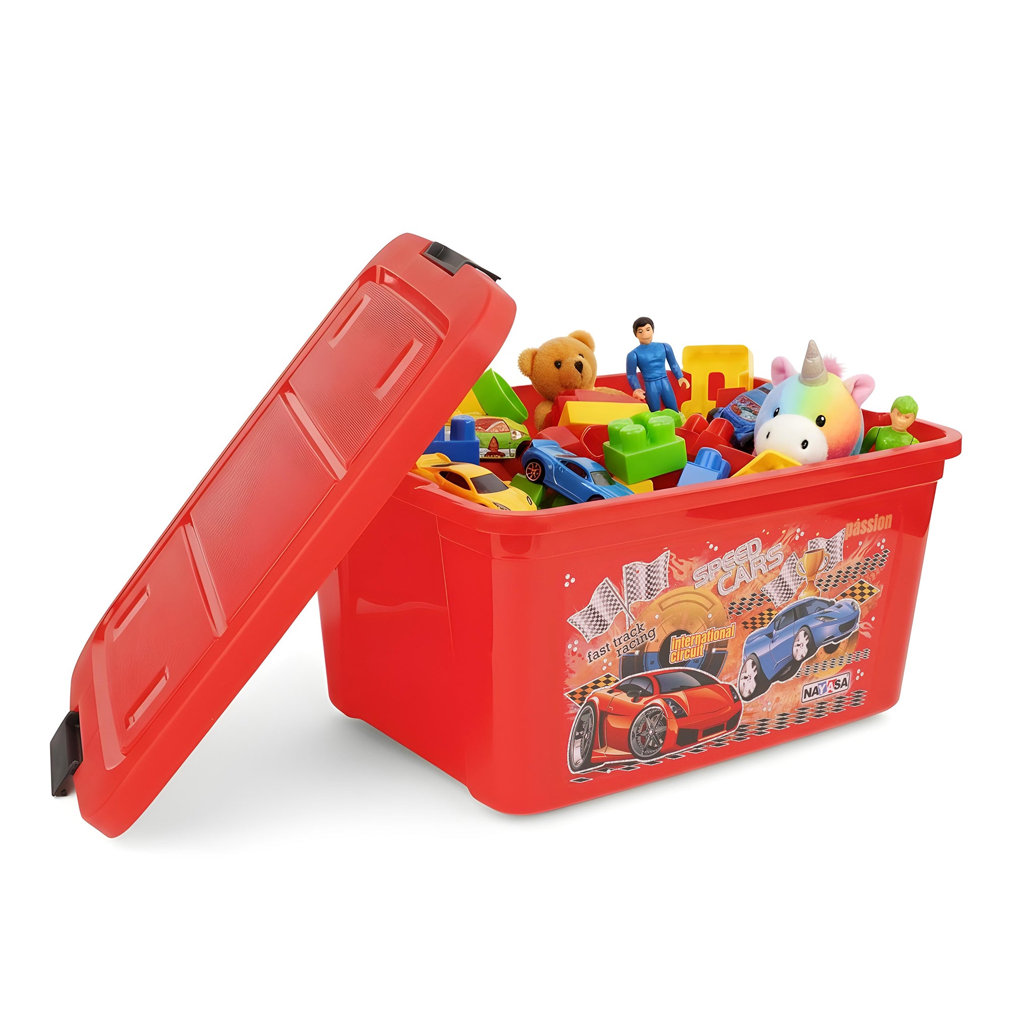 Multipurpose Storage Box For Kids with Lids & Wheels Red / 50 Ltr