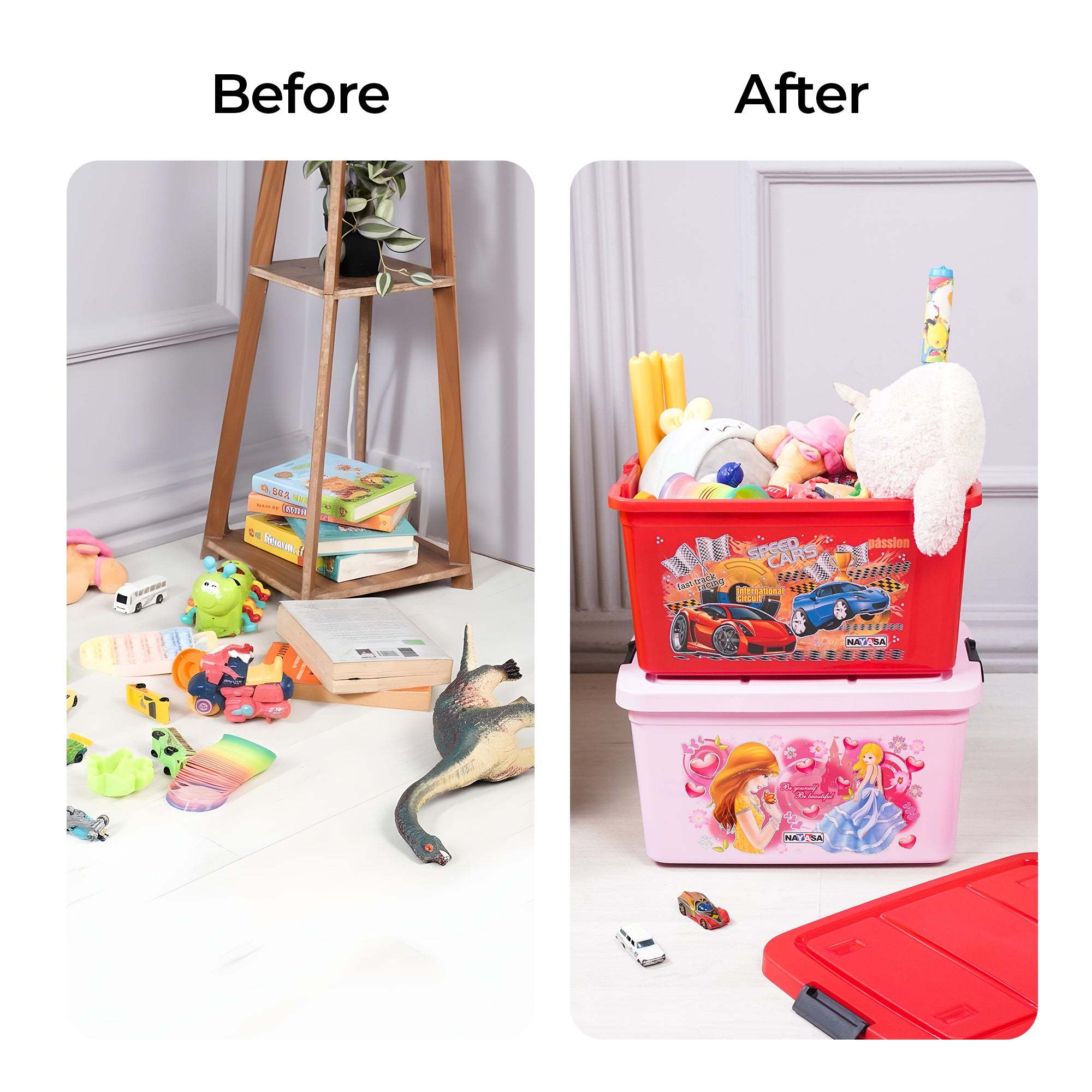 Multipurpose Storage Box For Kids with Lids & Wheels Red / 50 Ltr