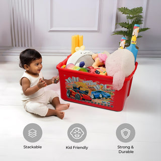 Multipurpose Storage Box For Kids with Lids & Wheels Red / 50 Ltr