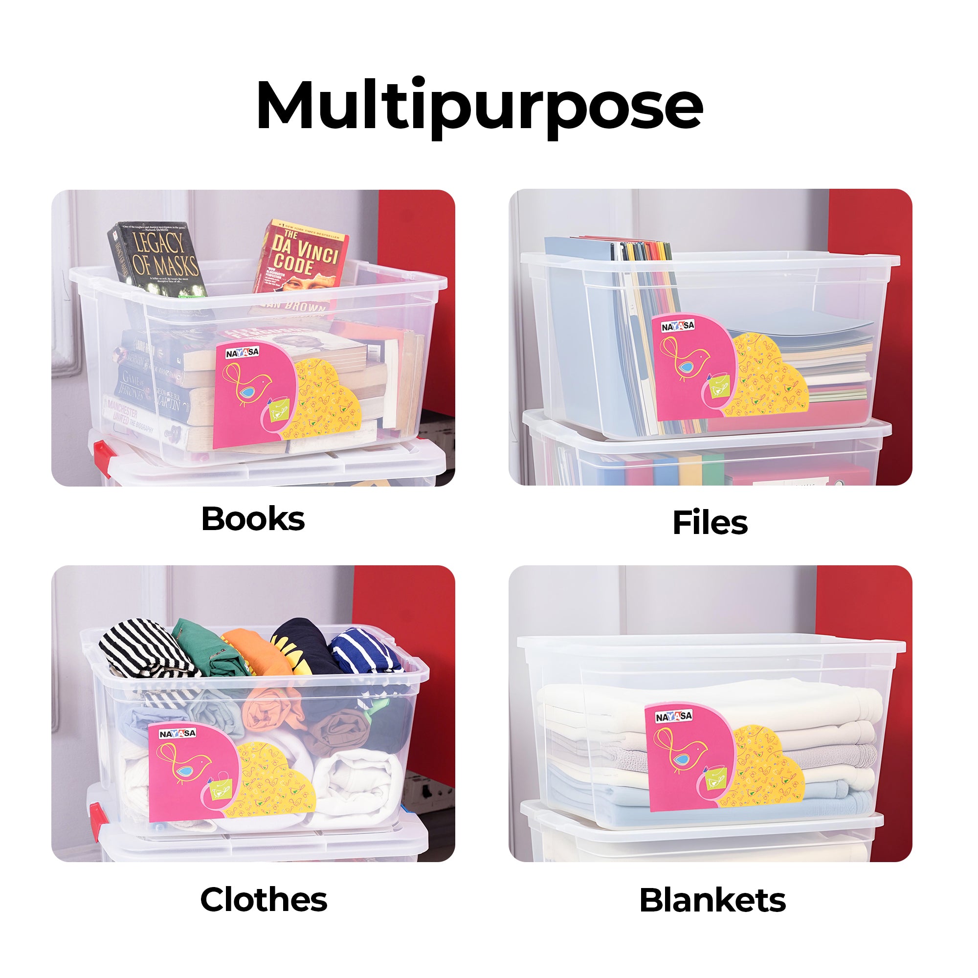 Multipurpose Storage with Lids & Wheels Transparent / 25 Ltr