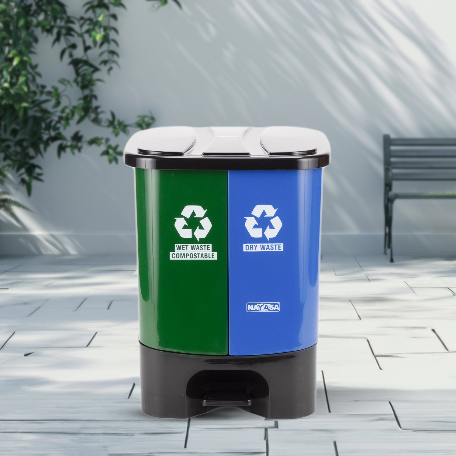 2 In1 Pedal Dustbin Green & Blue / 33 Ltrs