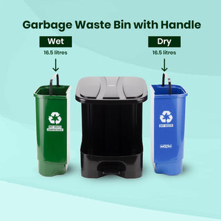 2 In1 Pedal Dustbin Green & Blue / 33 Ltrs