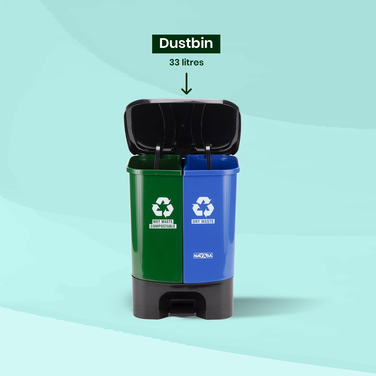 2 In1 Pedal Dustbin Green & Blue / 33 Ltrs