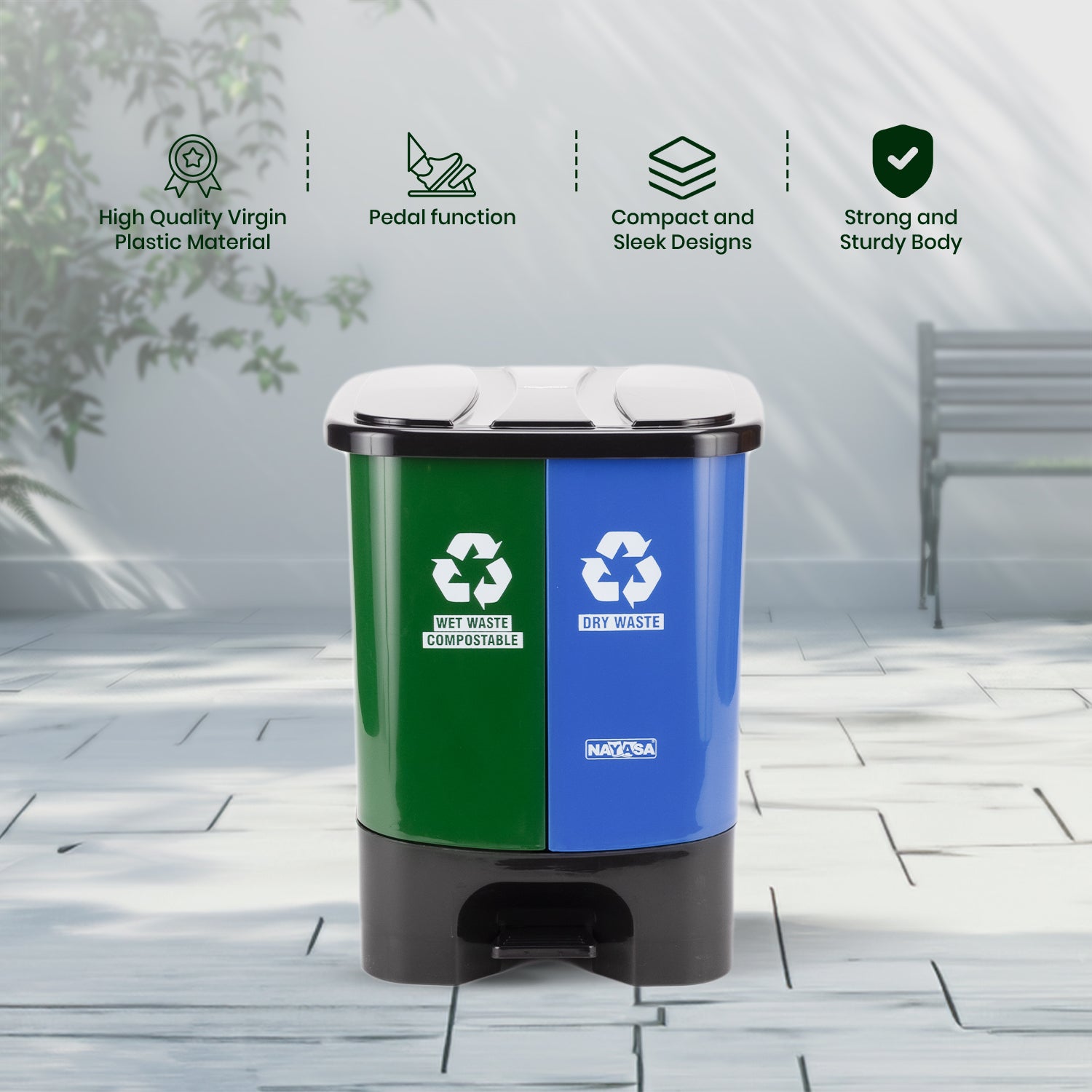 2 In1 Pedal Dustbin Green & Blue / 33 Ltrs