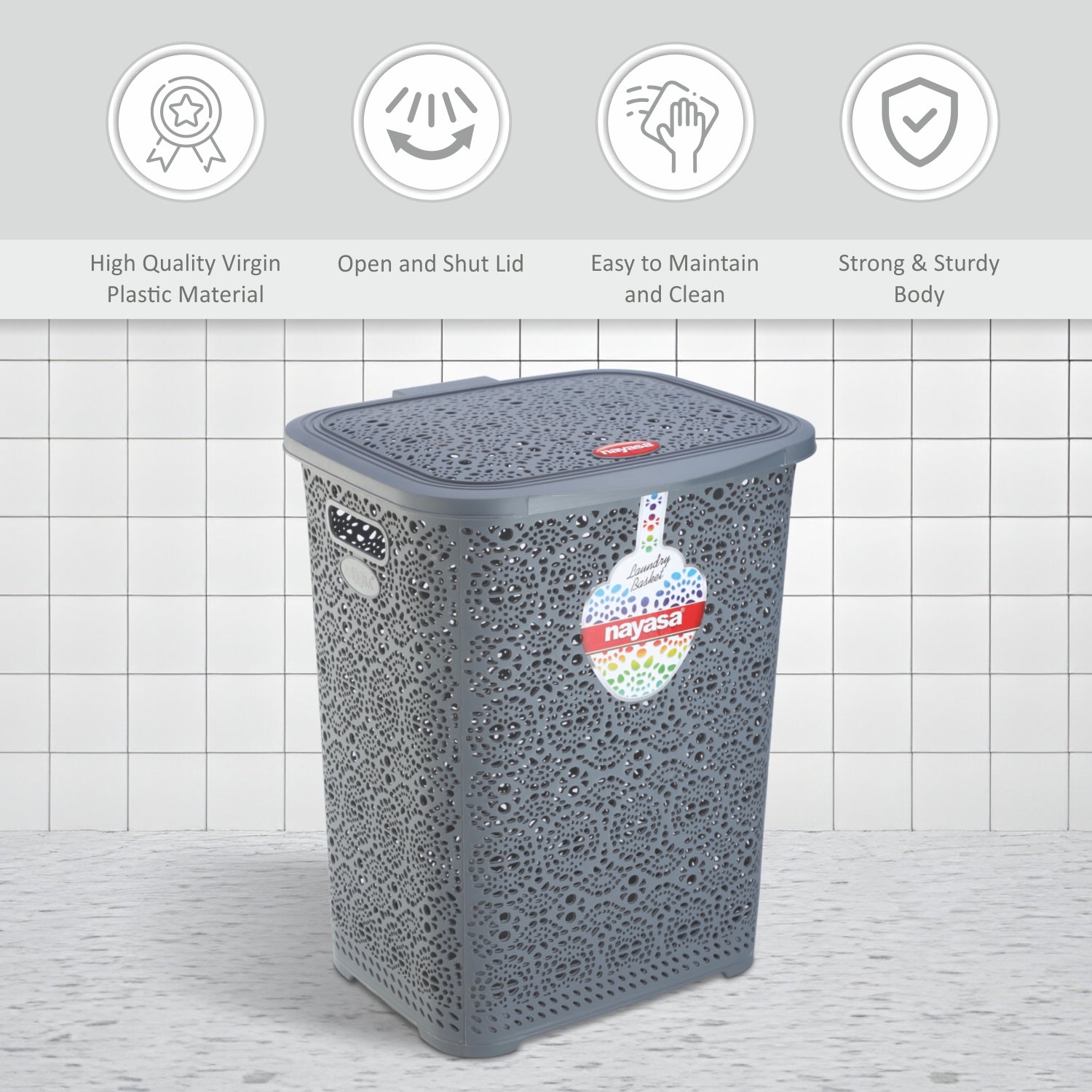 Flower Laundry Basket Grey