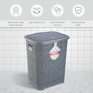 Flower Laundry Basket Grey